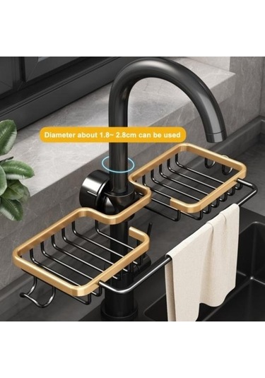 Novahub Siyah Altın Mutfak Lavabo Drenaj Rafı, Musluk Tutucu, Sünger Ve Fırça Organizatör, Banyo Ve Mutfak İçin/ Altın - Siyah