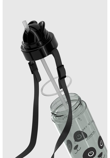 Renga Taffy Desenli 500 Ml Askılı Pipetli Tritan Çocuk Matara 912080 Siyah Siyah