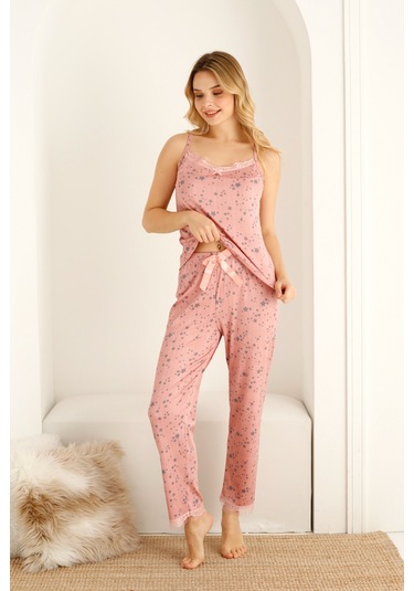 Sabahlıklı Dantel Detaylı Pegasus Kadın Pijama Takımı-çeyizlik Takım- Geniş Beden Aralığı Pembe