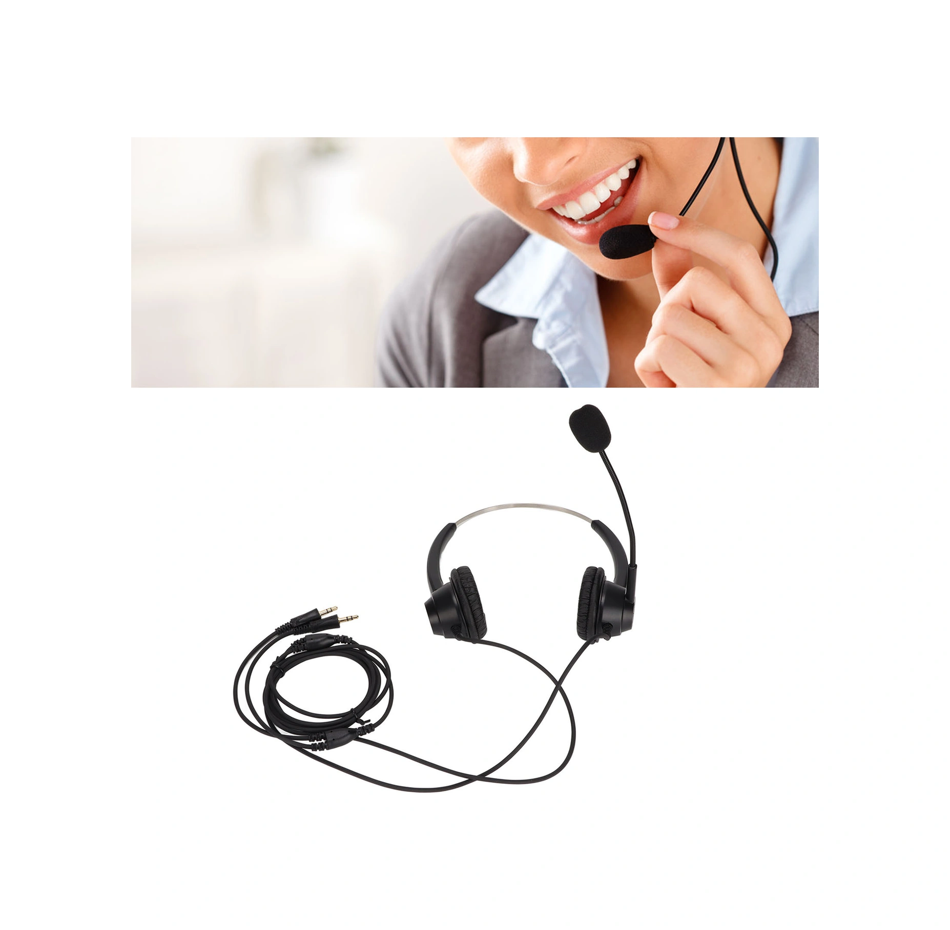 Vkemall H360d-pc İkili Kulaklı Müşteri Hizmeti Kulaklığı, Gürültü Engelleme Mikrofonlu, 3 Bölümlü Çift 3.5mm Soketli, Siyah, Ofis/çağrı Merkezi İçin