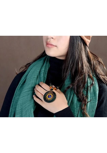 3M Doğal Taşlı Handmade Bohemian Etnik Kadın Kolye Yeşil