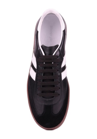 Shoetyle - Siyah Hakiki Deri Bağcıklı Erkek Sneaker 666-1077-1235 Siyah