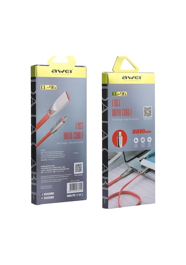 Aweı Cl-96 Usb Micro Usb Taşınabilir Tpe + Alüminyum Alaşımlı Veri Kablosu, 2a, Uzunluk: 1m Kırmızı