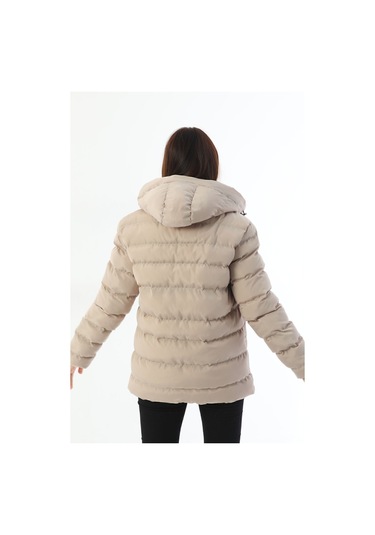 Freemen Kadın Taş Polarlı Kürklü Kapüşonlu Su Geçirmez Rüzgara Dayanıklı Şişme Kışlık Mont Taş