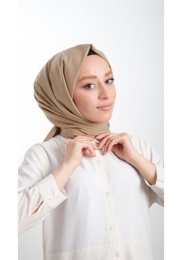 Koyu Bej Düz Klasik Şal Medine Ipeği Sade 202103_44 Koyu Bej