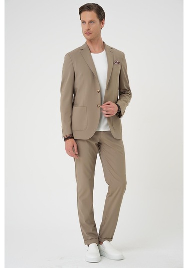 Comfort Fit Mono Yaka Torba Cep Casual Bej Ceket C 707 Bej