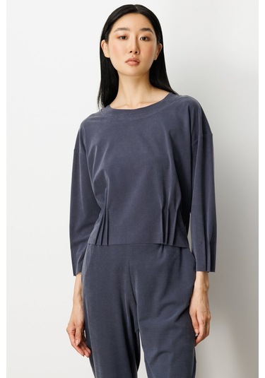 On Kadın Pile Detaylı Sıfır Yaka Bluz 64408 Lacivert Lacivert