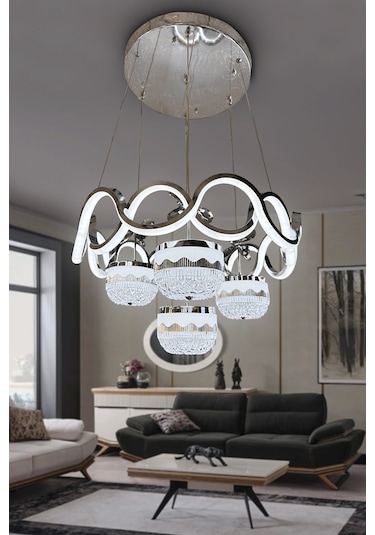 Sefa Model Taç Top 4 Toplu İthal Led Avize - - Kumandalı / Krom Krom
