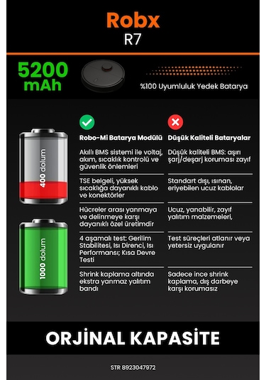 Robx R7 Robot Süpürge Uyumlu 5200 Mah Batarya