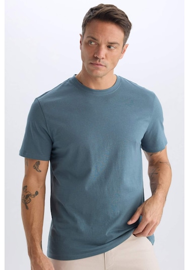 DeFacto %100 Pamuk New Regular Fit Bisiklet Yaka Basic Düz Kısa Kollu Tişört V7699AZ25SPBE576