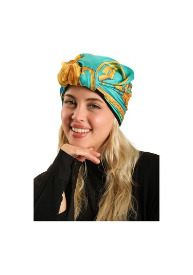 Çağla Yeşili Pratik Hazır Geçmeli Tesettür Bone İpek Desenli 2410 32 Çağla Yeşili