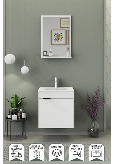 Biani Fix Arya 55 Cm Banyo Dolabı,Seramik Lavabolu, Aynalı,Lavabo Dahil,Mdf,Mat Beyaz Biani Fix Arya 55 Cm Banyo Dolabı,Seramik Lavabolu, Aynalı,Lavabo Dahil,Mdf,Mat Beyaz
