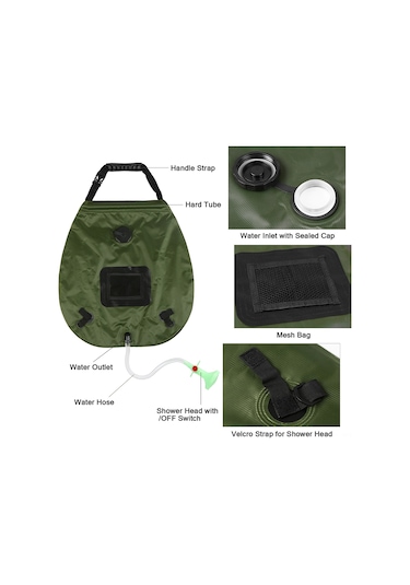 Yunboo 20l Güneş Enerjili Çadır Duş Torbası - Pvc Materyal, Sıcaklık Gösterici, Taşınabilir, Yüksek Kapasite Dış Mekan Kullanıma Uygun Yeşil