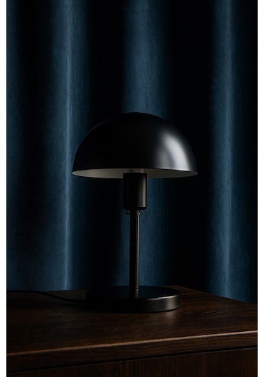 Modern Siyah Metal Masa Lambası Mantar Başlıklı Dekoratif Masa Ve Komodin Lambası Siyah
