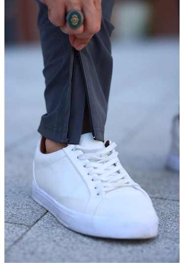 Erkek Gri Eşofman Altı Fermuarlı Paça Kaliteli Paraşüt Kumaş Gri