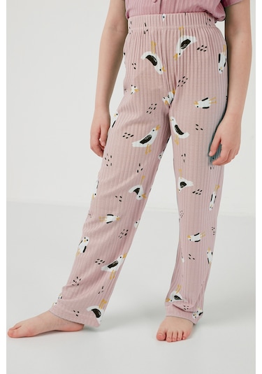 Lela Baskılı Beli Lastikli Gömlek Yaka Kısa Kollu Kız Çocuk Pijama Takımı 6576001 Pembe