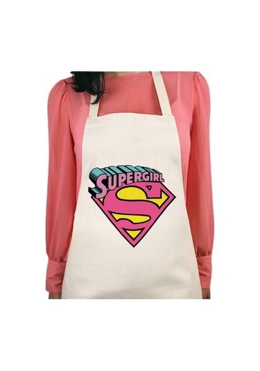Supergirl Süper Kadın Baskılı Su İtici Özellikli Mutfak Önlüğü