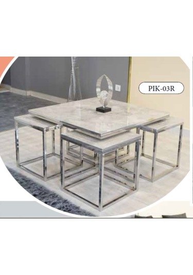 Mim Rambla - Gümüş Kare 4+1 Pizza Orta Sehpa Gümüş