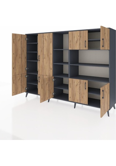 Hyperion Dolap 14 Raflı 9 Kapaklı 220x44x163 Antrasit-çam/antrasi Antrasit-çam/antrasit