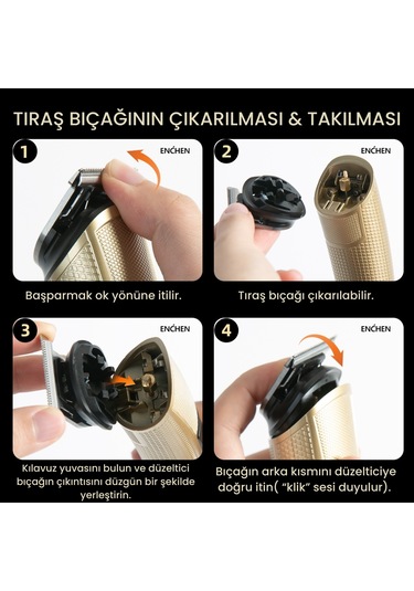 Enchen Beardo 3 Gold Çok Fonksiyonlu Tüm Vücut İçin Uygun Şarjlı Saç Ve Tıraş Makinesi