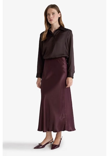 Defacto A Kesim Normal Bel Saten Midi Bordo Kadın Etek B1867ax/br234 Bordo