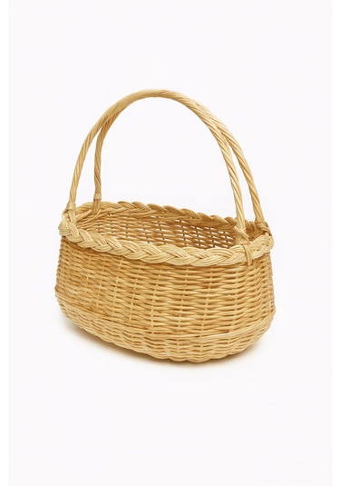 Doğal El Örgüsü Hasır Sepet Bohem Dekoratif Saklama Örgülü Bej - Sarı