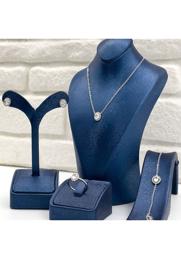 Zirkon Taşlı Oval Gümüş Set Takım Gümüş
