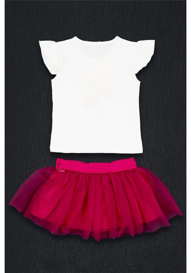 Kız Bebek Pembe Beyaz Tişört Tüllü Şort Mevsimlik Takım Pembe