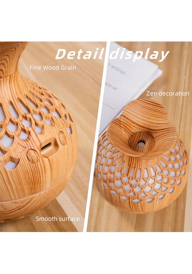 Nemlendirici Aroma Makinesi Gece Işığı 3in1, Ahşap Tahıl Çiçek Zen Nemlendirici, Mini Soğuk Sis Nemlendirici Hafif Ahşap Tahıl Renk 3 Renk Uzaktan Kumanda Yok