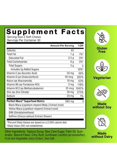 Force Factor Perfect Maca Dım Saffron Black Maca Antioxidants 60 Soft Chews