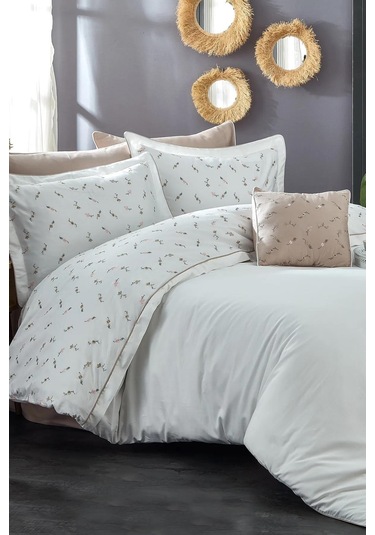 Nazik Saten Nevresim Takımı Çift Kişilik Alesta Krem Gri Diğer