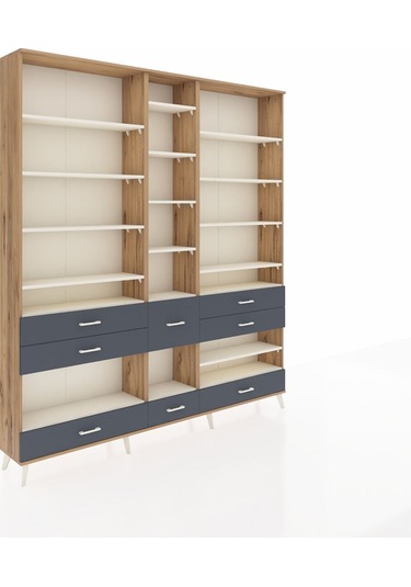 Arges Dolap 19 Raflı 8 Çekmeceli 220x30x243 Çam-aytaşı/antrasit Aytası/antrasıt