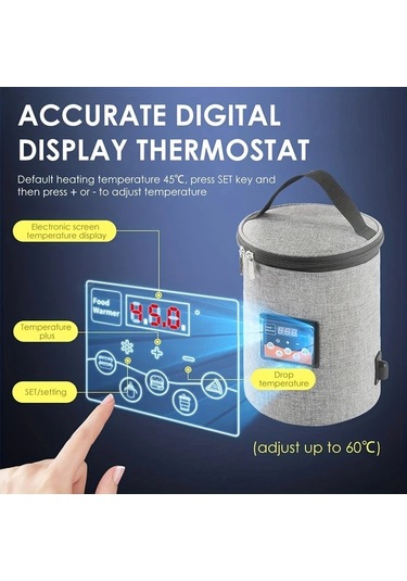 Xuweiwei Taşınabilir Araba Bebek Biberon Isıtıcı Circular Akıllı Termostat Ekranlı Büyük Kapasiteli Yenidoğan Beslenme Çantası