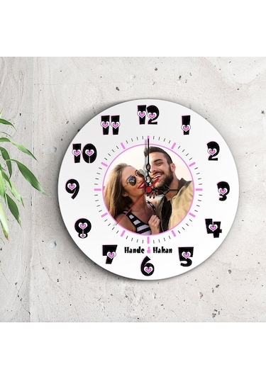 Kişiye Özel Resimli Kalpli Ahşap Duvar Saati - 1 Çok Renkli