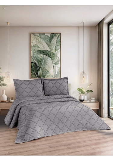 Bella 3 Parça Çift Kişilik Pike Takımı Gri 240 X 260 Cm Gri