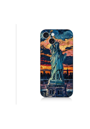Apple Uyumlu iPhone 15 Plus Özgürlük Heykeli Desenli Silikon Kılıf Silikon