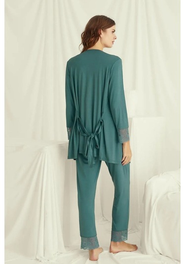 Monamise 18535 Hamile Lohusa Sabahlıklı Pijama Takım-yeşil