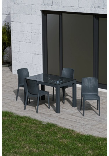 4 Kişilik 70x120 Cm Rattan Masa Takımı Camlı