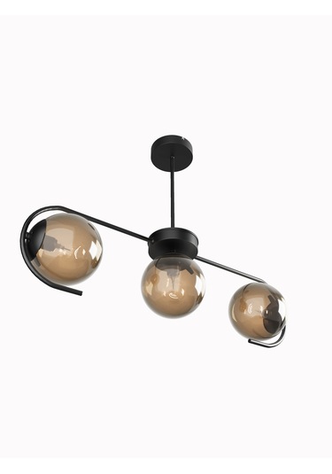 Ayza Modern Siyah Metal Gövdeli 3'lü Bal Rengi Cam Küre Avize