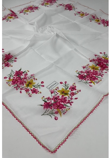 Eripek Oyalı Organik Pamuklu Yazma 0606131 Beyaz-Pembe