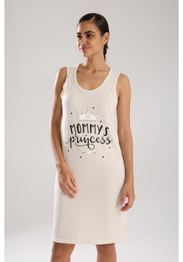 Akbeniz Kadın Kalın Askılı Penye Gecelik Ekru Ekru