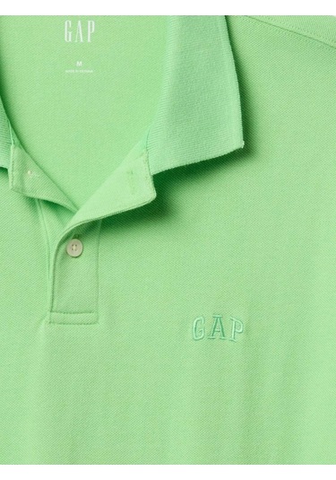 Logo Piqué Polo Yaka Erkek T-shirt Yeşil-7584 Yeşil