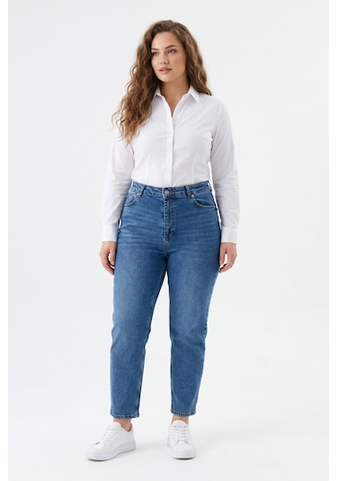 Dekploy Kadın Yüksek Bel Mom Fit Jean Pantolon Bgl-st05450 Mavi