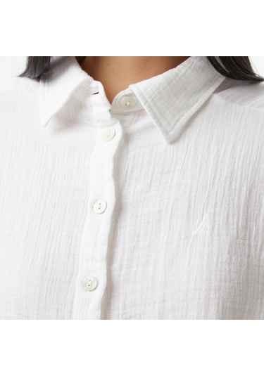 Nautica Kadın Beyaz Oversize Fit Gömlek Düz 55w072t Beyaz