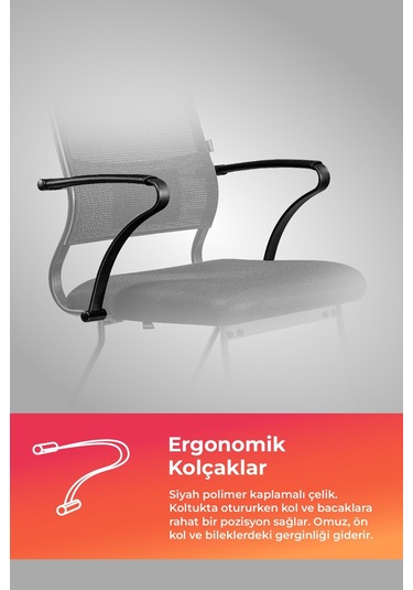 Ergolife Sit Air Bekleme Koltuğu Metal Ayaklı, Bel Destekli, Fileli, Siyah, Toplantı Sandalyesi -572.60.1.6a5 Çok Renkli