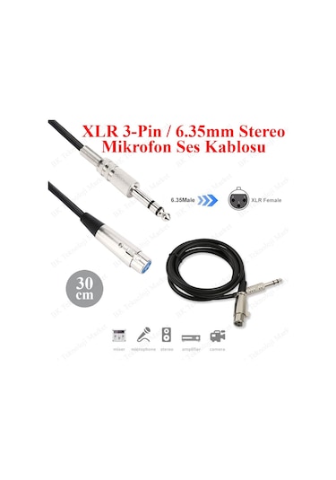 Xlr 3-Pin Dişi 6.35Mm Stereo Fiş Korumalı Mikrofon Kablosu - 30Cm