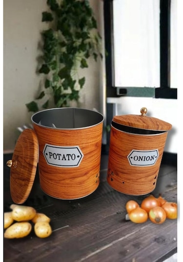 Desenli Metal 2 Li Patates Soğan Sepeti 001