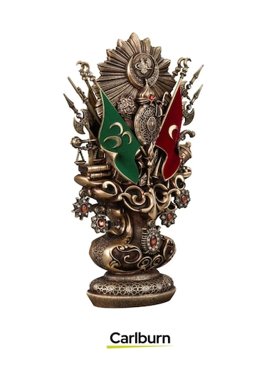 Özel Üretim Antik Sarı Dekoratif Hediyelik Osmanlı Devleti Arması Boytu