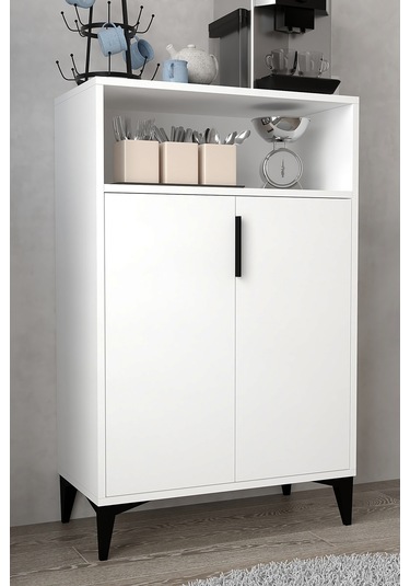 1201 Ada Çok Amaçlı Dolap , Kahve Köşesi , Kiler Dolabı , Mutfak Standı 2 Kapılı 4 Bölmeli - Beyaz Beyaz