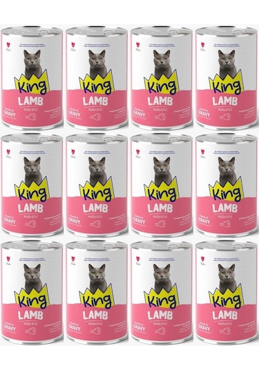 King Et Parçacıklı Kuzu Etli Yetişkin Kedi Konserve 400 Gr 12 Adet